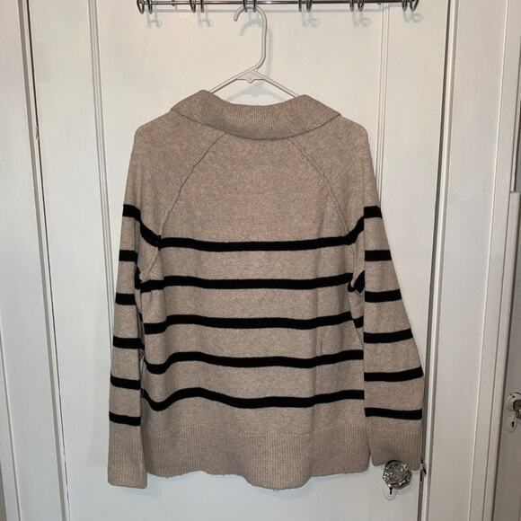New Aerie Striped Collar V-Neck Oversized Pullover Sweater Tan size XS - Picture 6 of 6